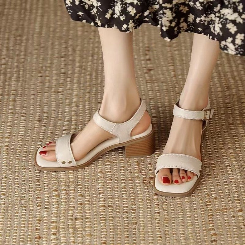 Sandalias para mujer de punta cuadrada con tacón ancho y correa ajustable - Mireille