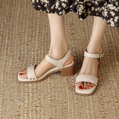 Sandalias para mujer de punta cuadrada con tacón ancho y correa ajustable - Mireille