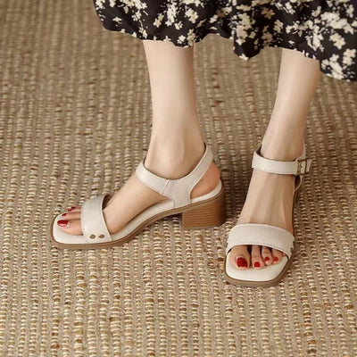 Sandalias para mujer de punta cuadrada con tacón ancho y correa ajustable - Mireille