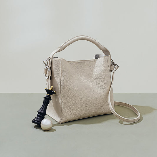 Bolso bucket para mujer de piel auténtica diseño estructurado - Celeste