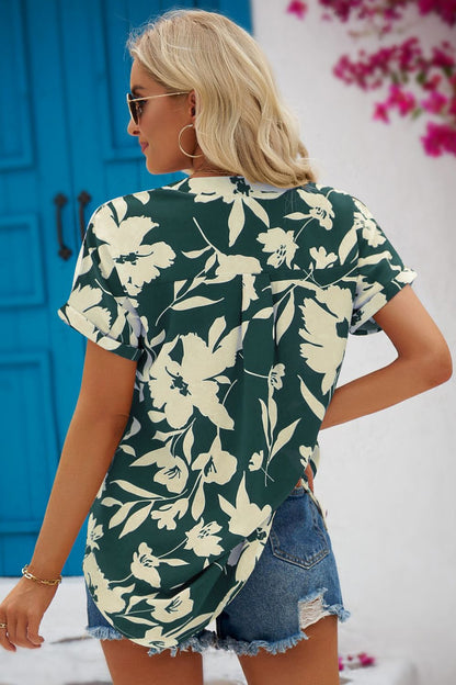 Daris - Blusa floral con cuello de muesca