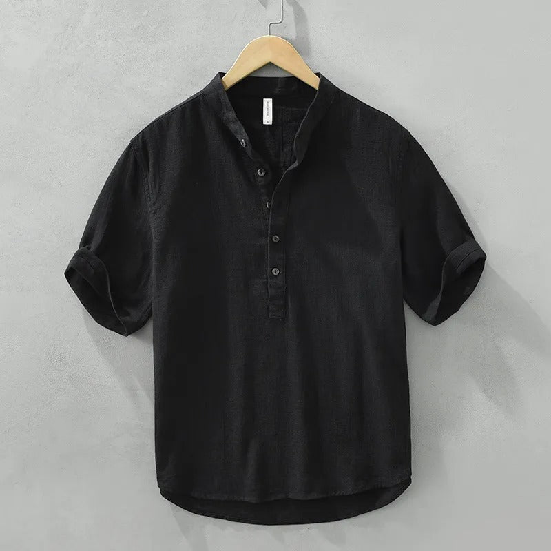 Camisa casual hombre cuello mao lino marrón - Dario