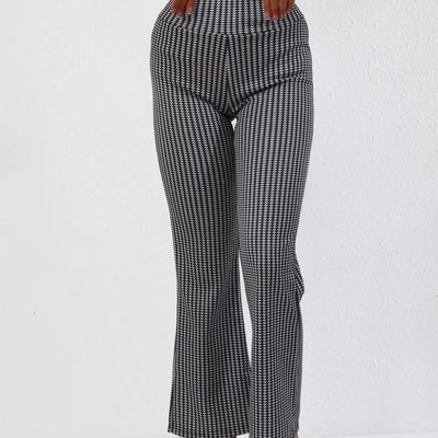 Pantalón acampanado para mujer de tejido elástico con estampado clásico - Renata