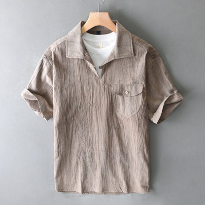 Camisa para hombre de manga corta lino algodón estilo retro - Adriano