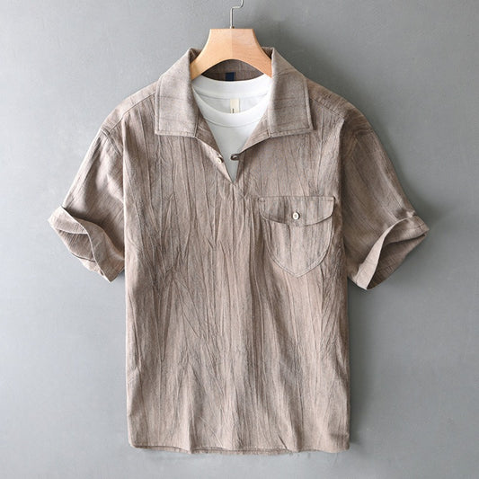 Camisa para hombre de manga corta lino algodón estilo retro - Adriano