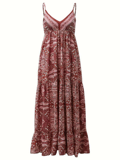 Yeva - Maxivestido bohemio con estampado étnico