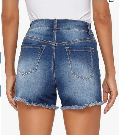 Shorts vaqueros para mujer tiro alto con bordes desflecados - Bianca