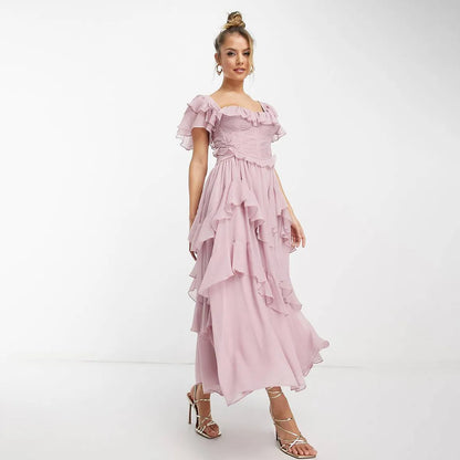 Valery - Vestido largo con volantes de moda para fiesta