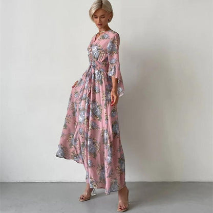 Norian - Vestido midi floral con escote en V