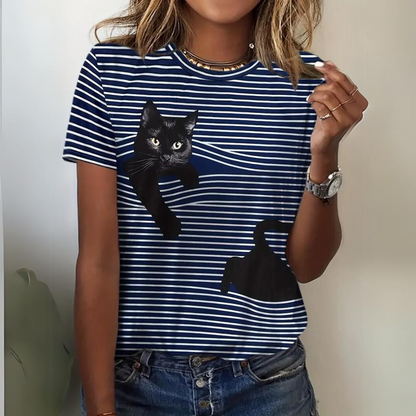 Lonneke - Elegante camisa de mujer con estampado de gato