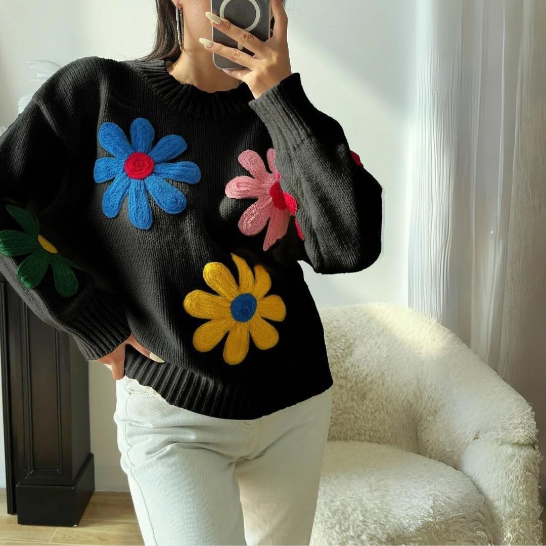 Farah - Jersey de punto grueso con llamativos apliques florales