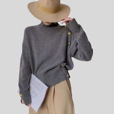 Joena - Jersey de cuello alto con detalle de botones asimétricos