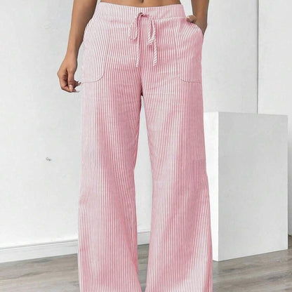 Pantalón para mujer de rayas con bolsillos estilo pierna ancha - Julieta