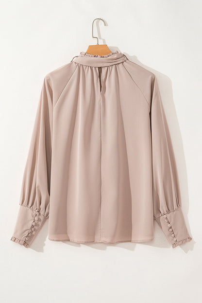 Mora - Blusa de cuello alto y flecos con mangas episcopales