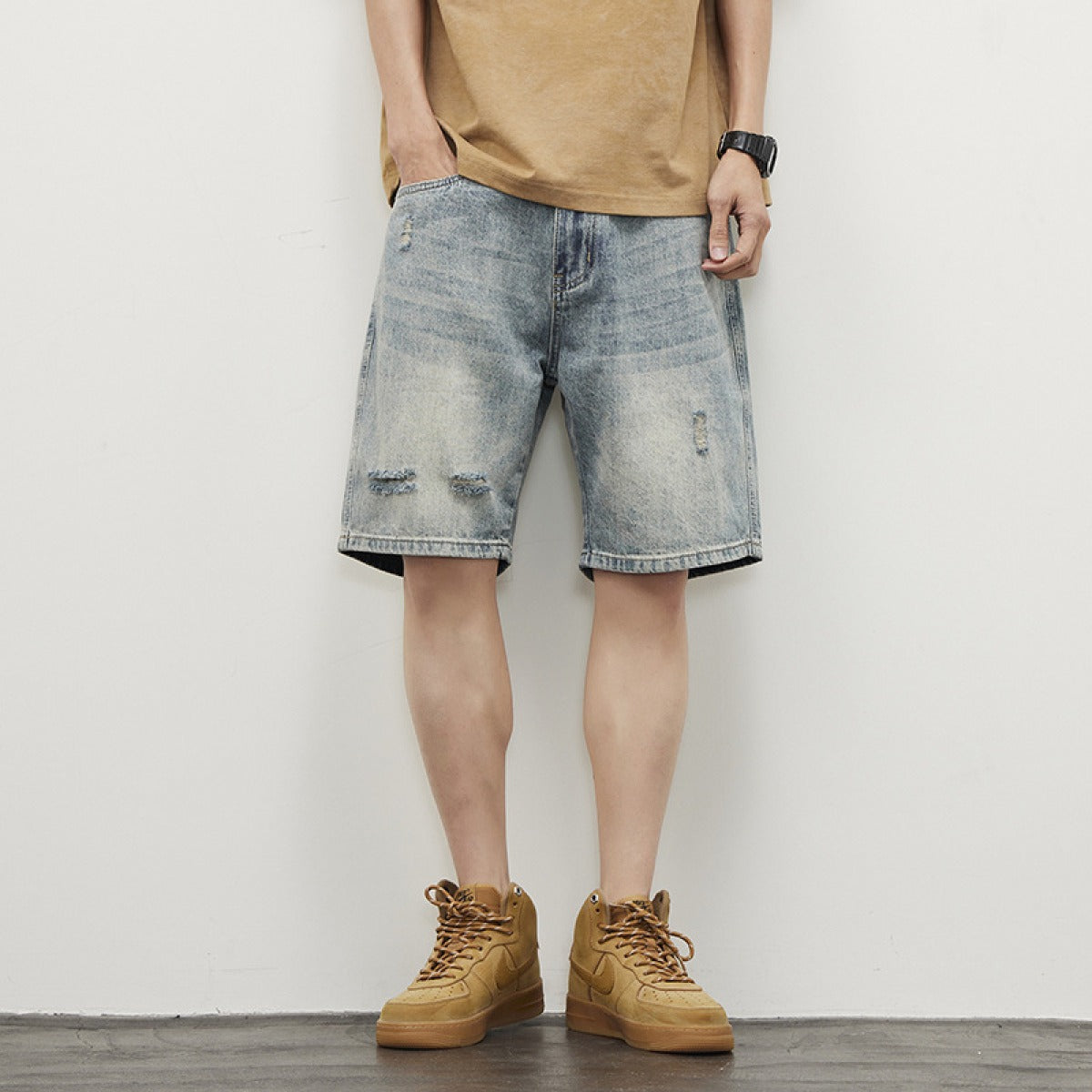 Pantalones cortos hombre denim desgastado estilo recto - Tomás