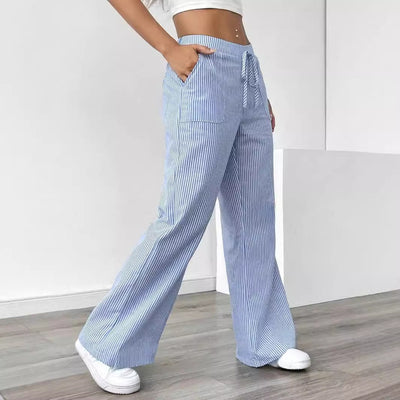 Pantalón para mujer de rayas con bolsillos estilo pierna ancha - Julieta