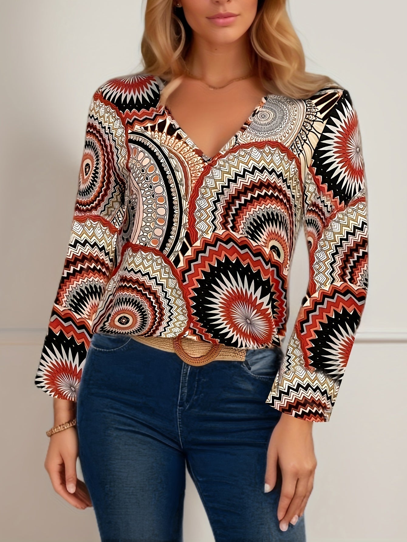 Marta - Blusa elegante de manga larga y escote en pico