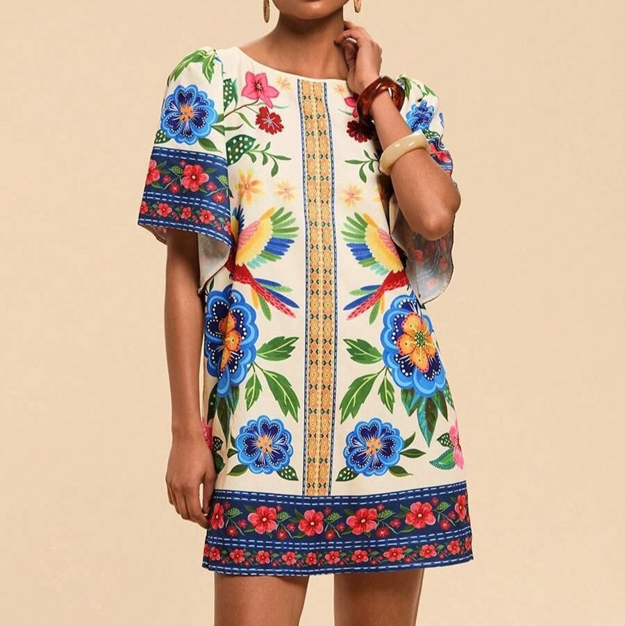 Vestido corto para mujer estampado floral estilo étnico - Nayeli