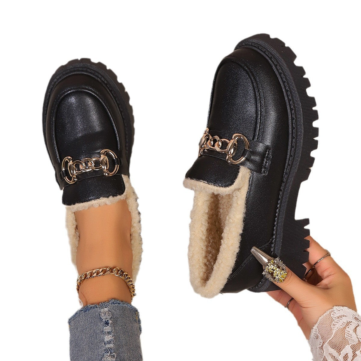 Mocasines para mujer con interior afelpado y suela robusta - Elira