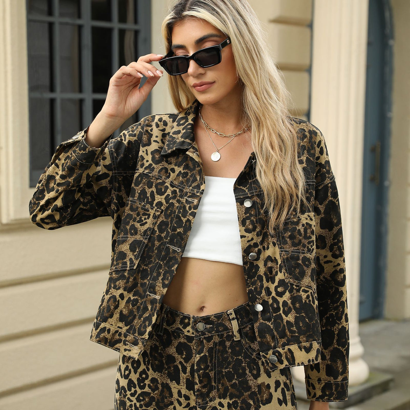 Conjunto denim estampado leopardo - Sylvie