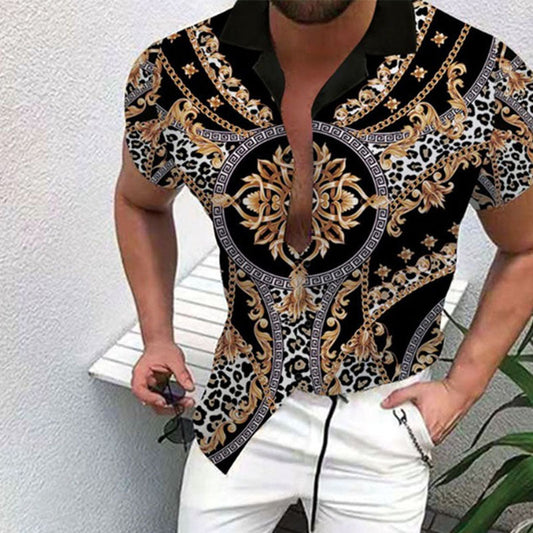 Camisa estampada de manga corta para hombre de estilo retro