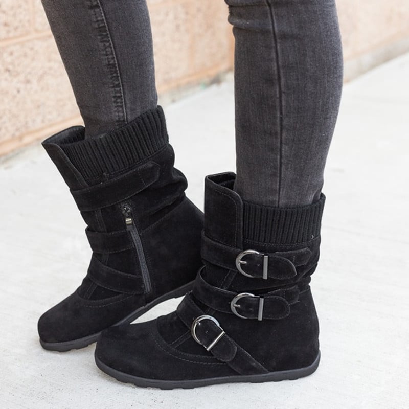 Botas casuales de mujer con hebillas y detalle en gamuza - Amelie