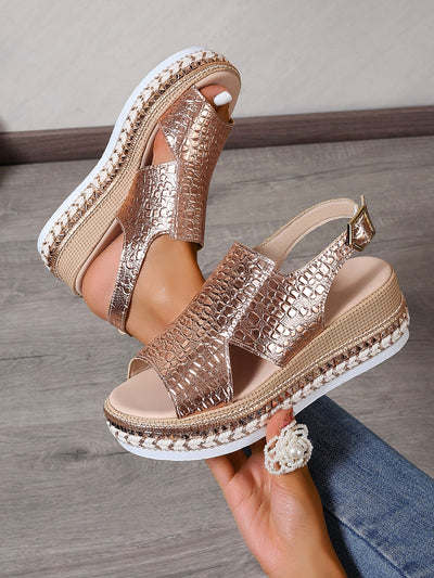 Sandalias de plataforma para mujer con textura grabada estilo casual - Julieta