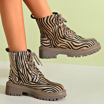 Botines de invierno para mujer con cordones y estampado animal - Samantha