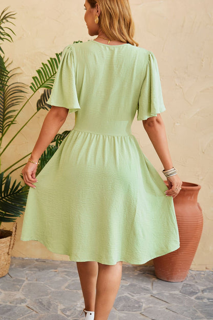 Vestido midi mujer escote cruzado manga corta azul claro - Isadora