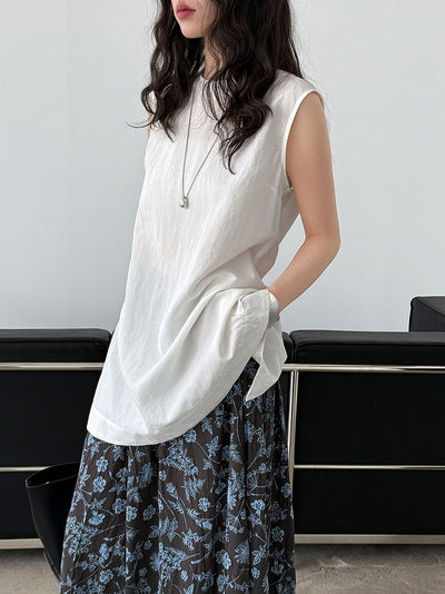 Blusa sin mangas mujer lino tencel estilo minimalista - Cécile