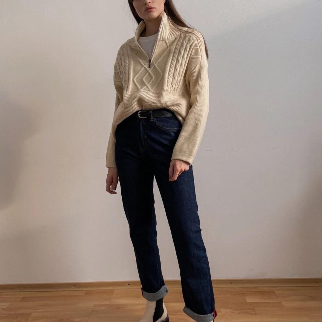 Hanna - Jersey de cuello alto con diseño geométrico de punto trenzado