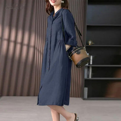 Juliette - Vestido camisero con tapeta de botones y bolsillo en el pecho