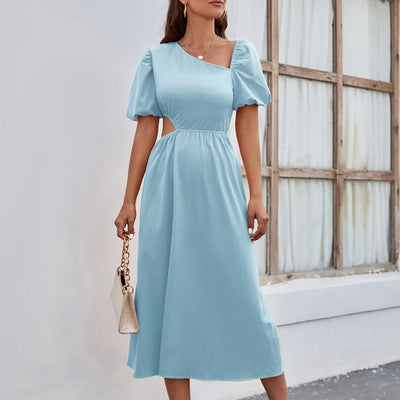 Vestido midi mujer escote asimétrico estilo elegante - Mariela