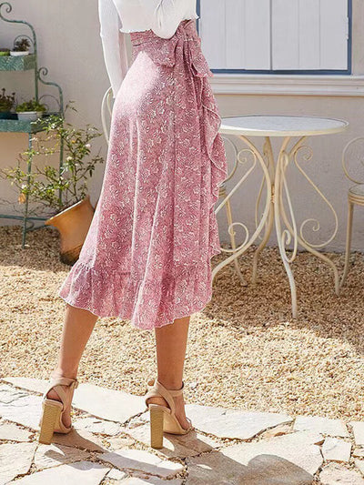 Hana - Falda floral de gasa con aberturas y tirantes