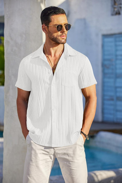 Camisa casual hombre manga corta textura acanalada blanca - Adrien