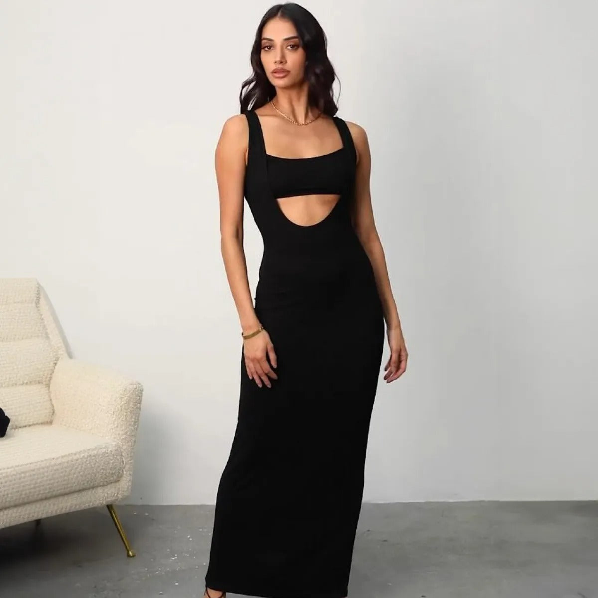 Vestido largo para mujer de canalé sin mangas estilo ajustado - Julieta