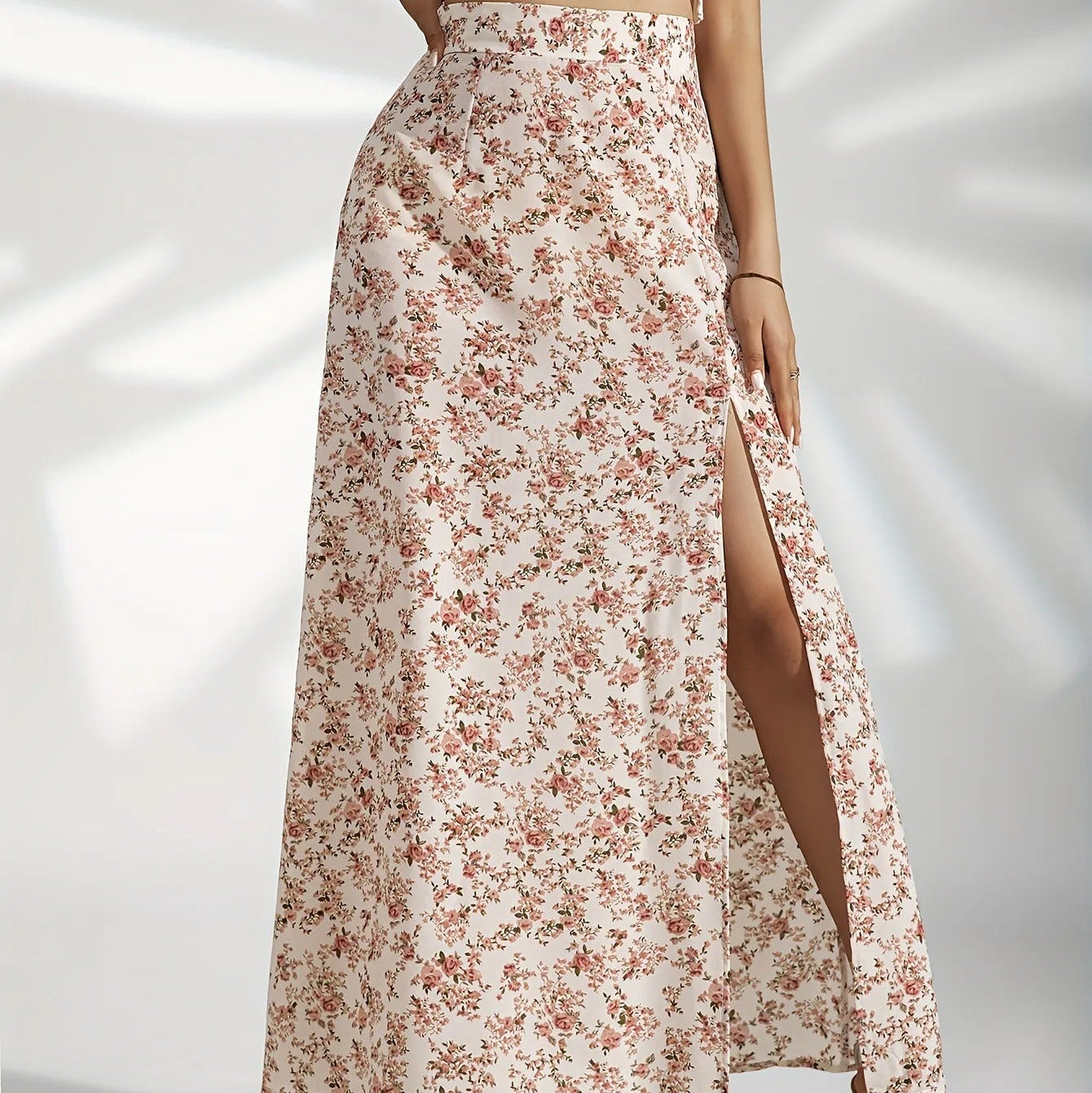 Falda larga para mujer de estampado floral con abertura lateral - Natalia