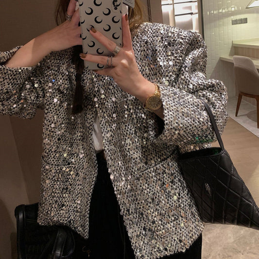 Tella - Blazer de lentejuelas de moda para mujer con efecto brillante