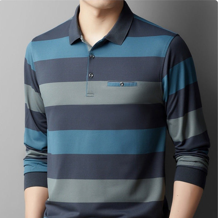 Polo para hombre de rayas anchas tejido elástico estilo casual - Damián