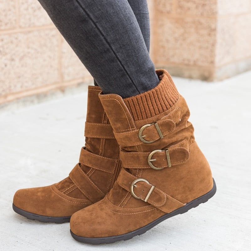 Botas casuales de mujer con hebillas y detalle en gamuza - Amelie