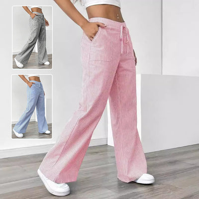 Pantalón para mujer de rayas con bolsillos estilo pierna ancha - Julieta