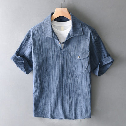 Camisa para hombre de manga corta lino algodón estilo retro - Adriano