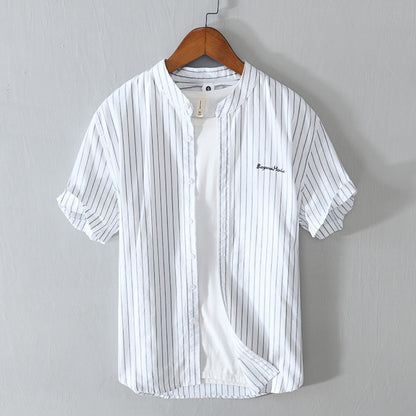 Camisa casual hombre rayas verticales y bordado minimalista - Nolan