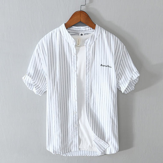 Camisa casual hombre rayas verticales y bordado minimalista - Nolan