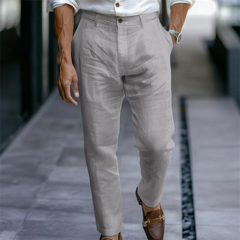 Pantalón hombre lino recto blanco estilo casual elegante - Adriano