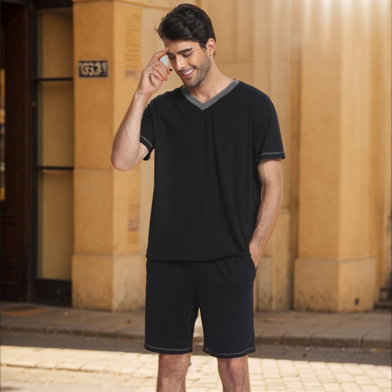 Conjunto casual hombre algodón ligero cuello en V - Marcos