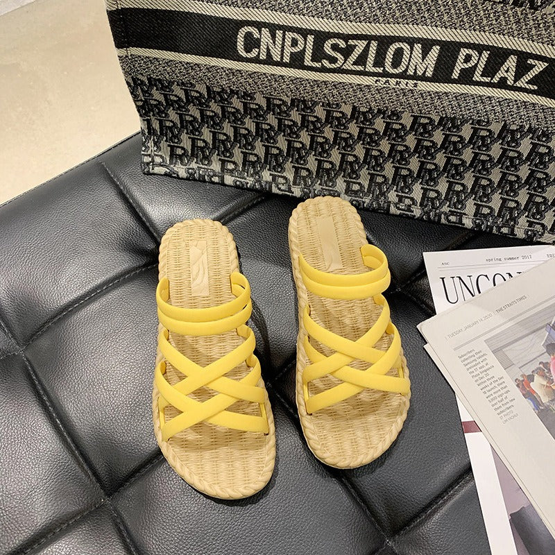 Sandalias planas mujer tiras cruzadas estilo romano amarillo - Soléa