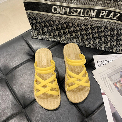 Sandalias planas mujer tiras cruzadas estilo romano amarillo - Soléa