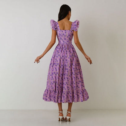 Vestido largo mujer estampado floral escote cuadrado - Camille
