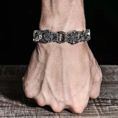 Pulsera hombre cabeza de leopardo diseño tribal metálico - Hekkan